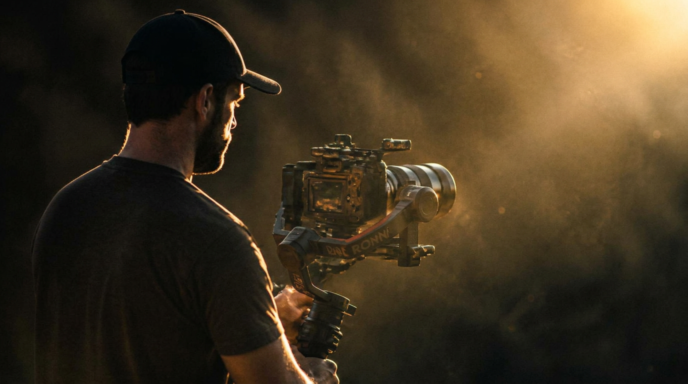 A.L.A.X Media videographer filming with a cinema camera at golden hour